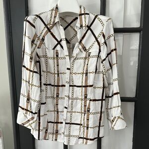 White equestrian print vintage blouse (medium )